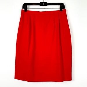 Vintage red pencil skirt by Spiegel knee length with back closure & slit, size 8